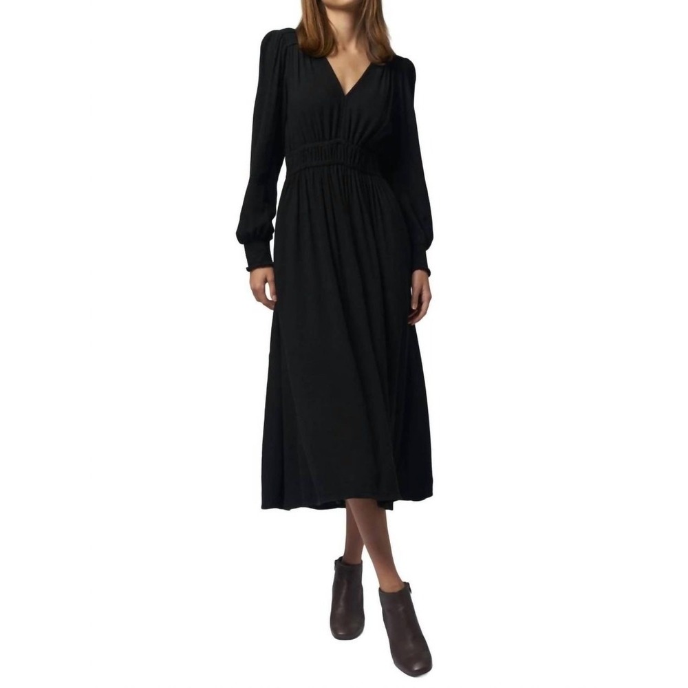 Xirena Odette Black V-Neck Long Sleeve A-Line Midi Dress Size Medium NWT